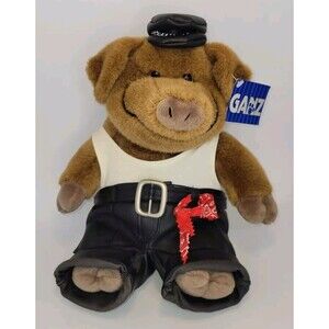 Vtg 1999 Ganz Boss Hog 11" Stuffed Animal Toy Biker Faux Leathers w/ Bandana